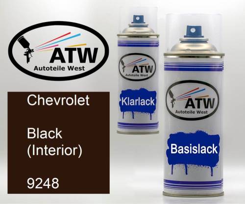 Chevrolet, Black (Interior), 9248: 400ml Sprühdose + 400ml Klarlack - Set, von ATW Autoteile West.